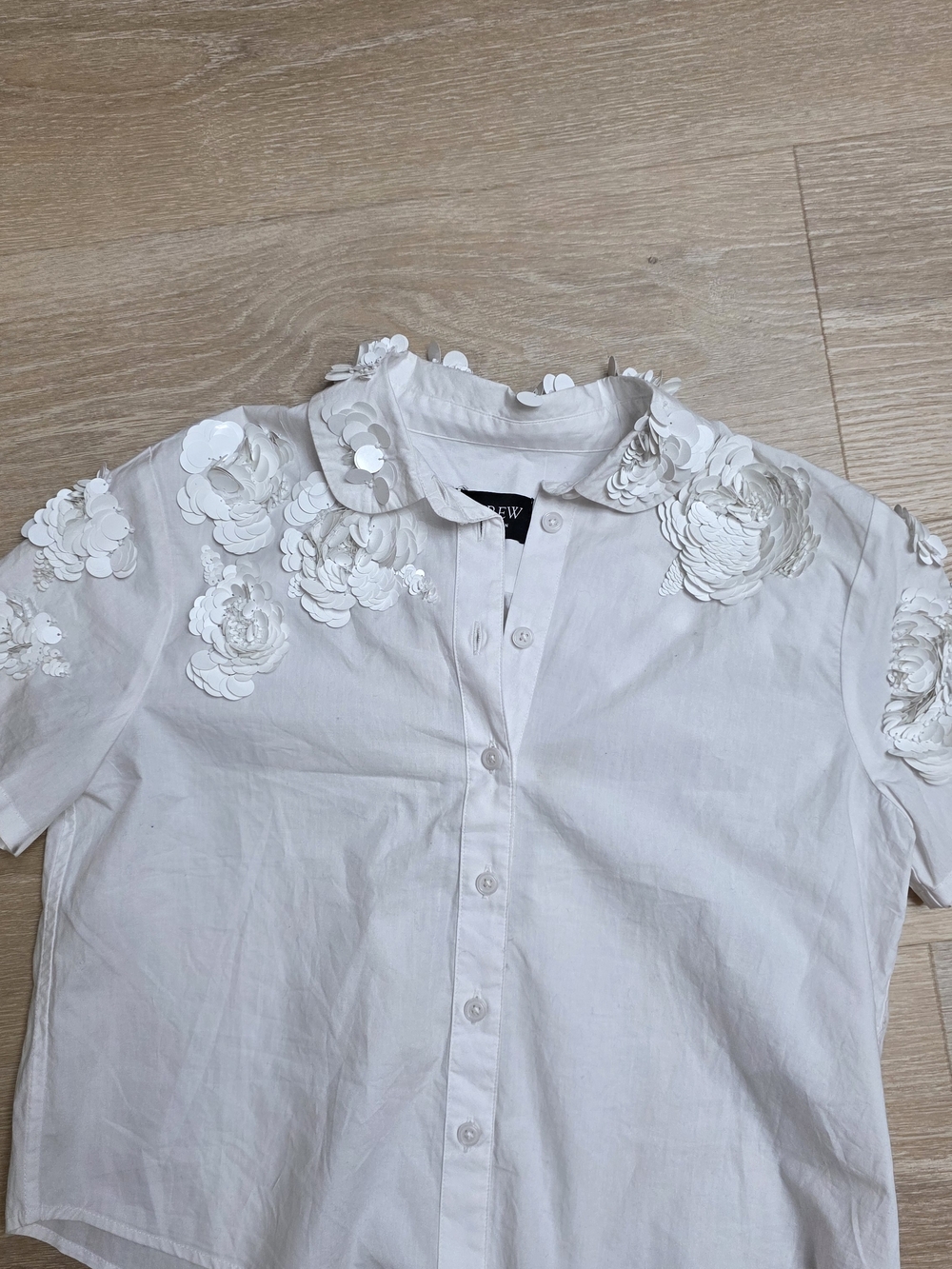 J.Crew White Floral Appliqué Button-Up Shirt